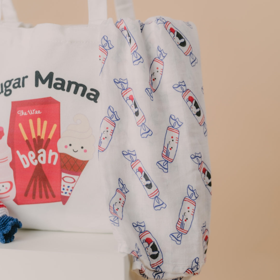 the wee bean eco-friendly reusable canvas tote bags in Sugar Mama