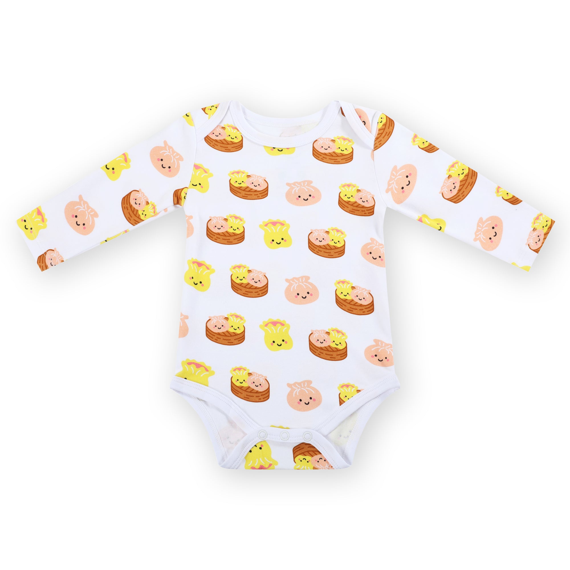 Organic Cotton Long Sleeve Baby Onesie - Dim Sum