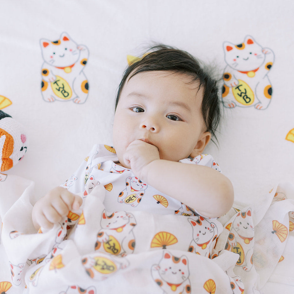 the wee bean mommy and me tee and onesie in lucky fortune cat