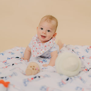 cute baby sitting on the wee bean minky blanket in white bunny candy