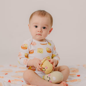 cute baby wearing the wee bean dim sum long sleeve onesie 