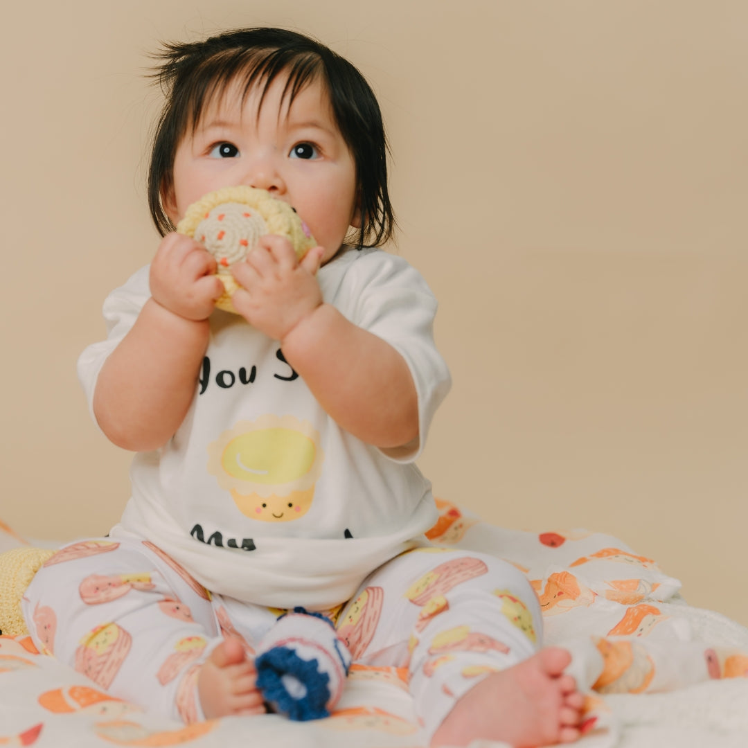 the wee bean organic cotton kids toddler tee t-shirt in egg tart