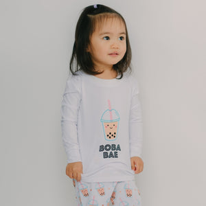 cute girl wearing the wee bean boba bae bamboo PJ