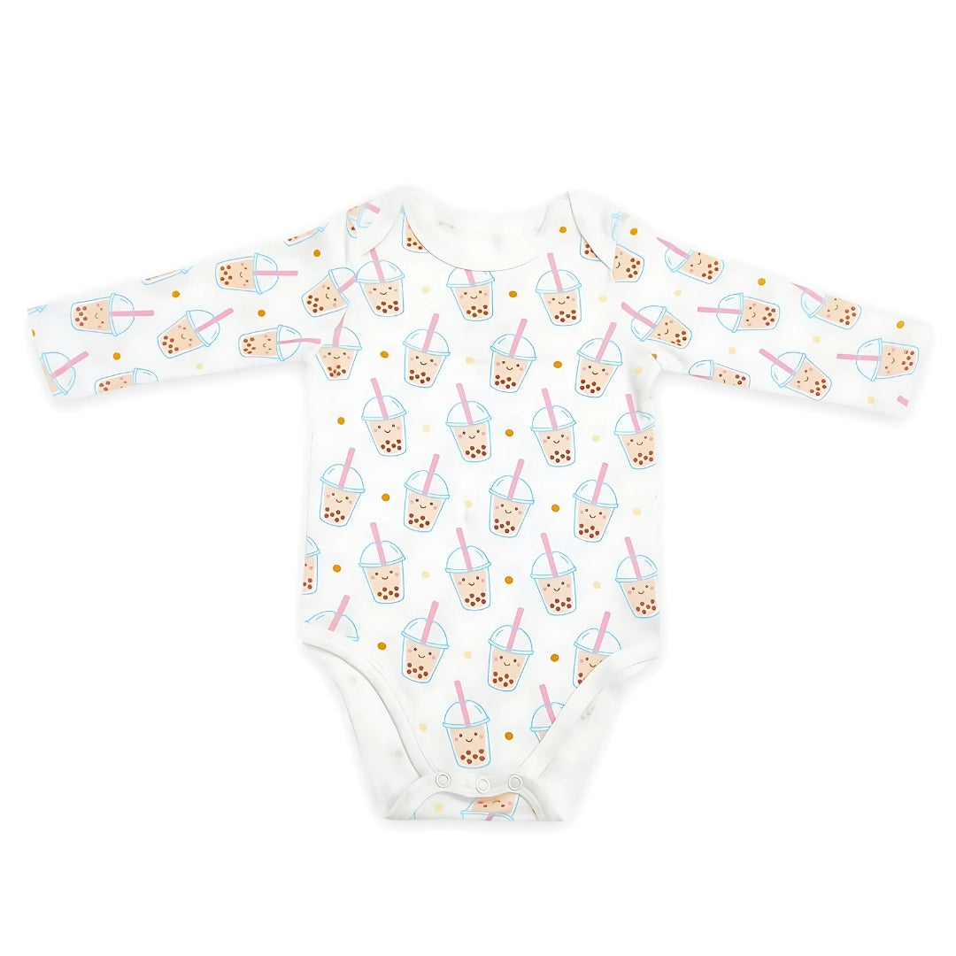 the wee bean organic cotton onesie long sleeve in boba