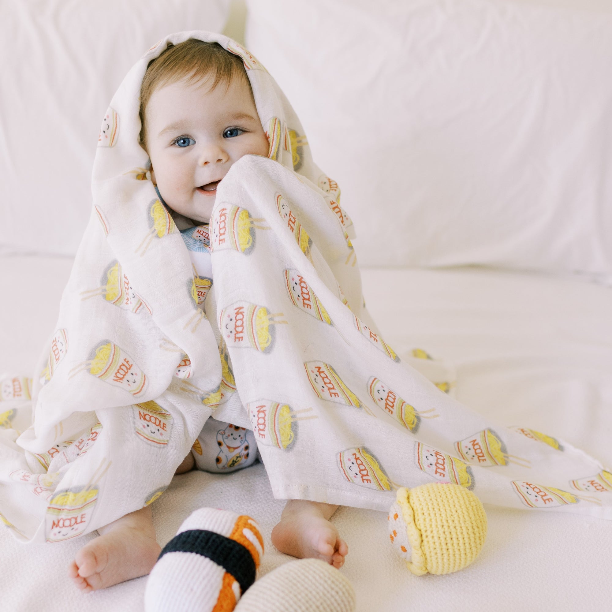 the wee bean natural bamboo and organic cotton swaddle super soft in taste of Japan cup noodles ramen